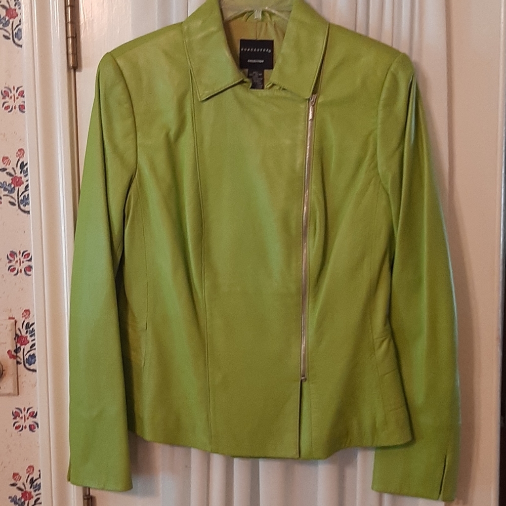 Doncaster Leather Jacket Lime Green Size 8
